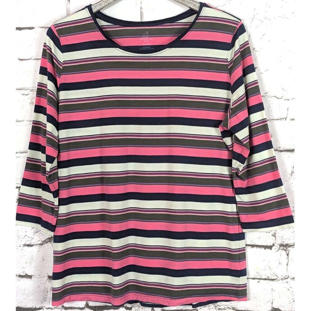 WOOLX Jenny Striped Merino Wool Tee Base Layer Camping Outdoors 3/4 Sleeve XL